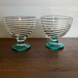 Swirl Glass Vintage Ice Cream Dish Bowls Set Retro Blue